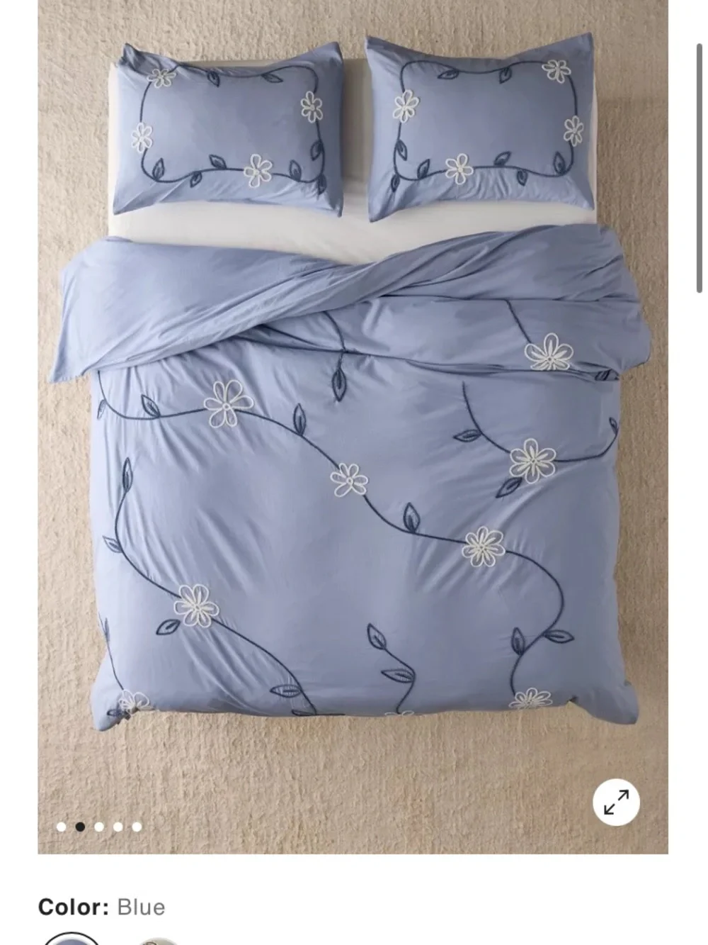 Falling Vines Floral Embroidered Duvet Cover